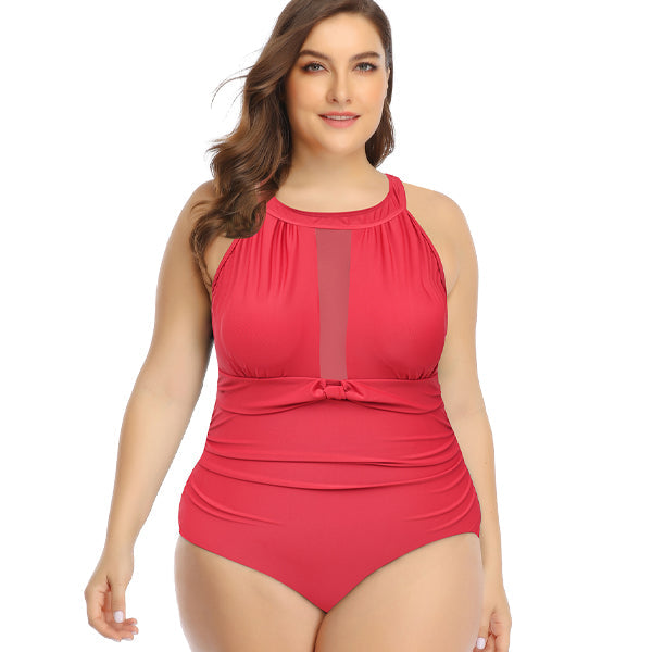 Women's Plus Size Red Mesh Swimsuit