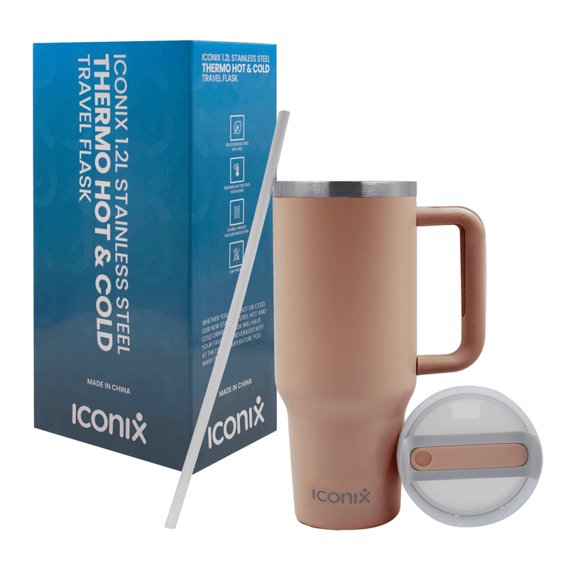 Iconix 1.2L Stainless Steel Travel Flask with Silicone Lid - Peach