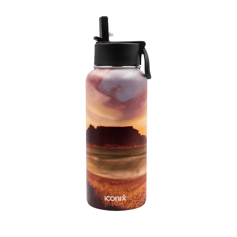Iconix Table Mountain Golden Views Stainless Steel Hot and Cold Flask - Straw Lid