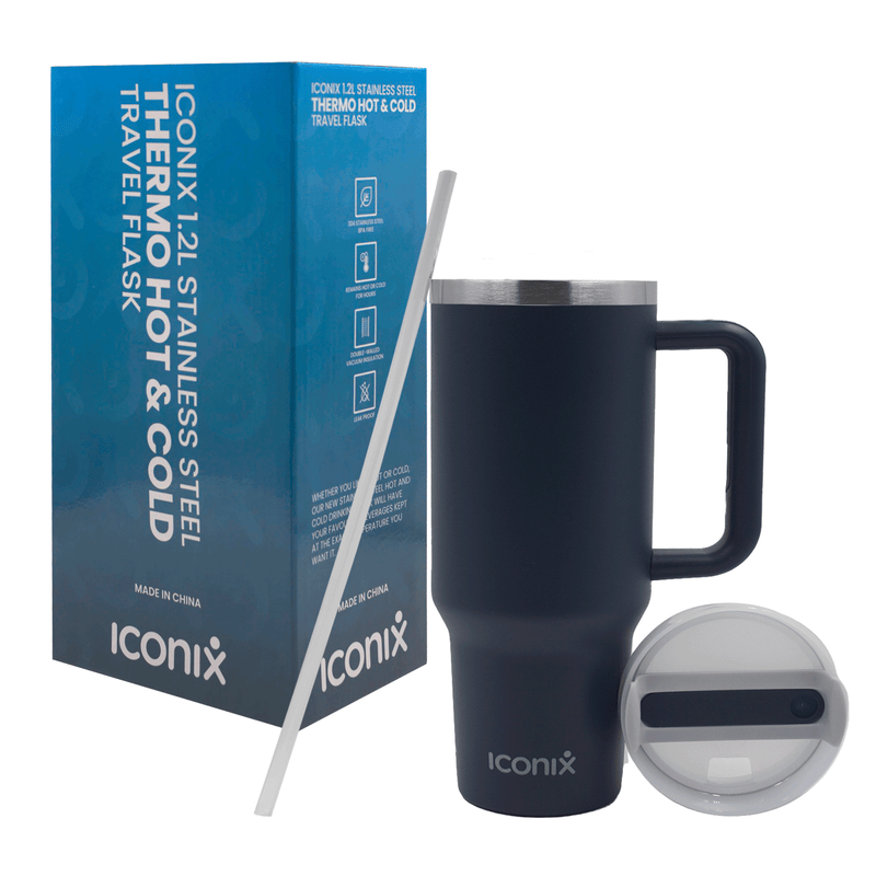 Iconix 1.2L Stainless Steel Travel Flask with Silicone Lid - Sea Blue