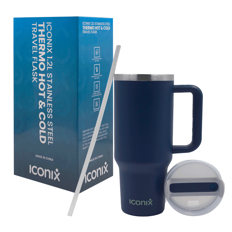 Iconix 1.2L Stainless Steel Travel Flask with Silicone Lid - Navy Blue