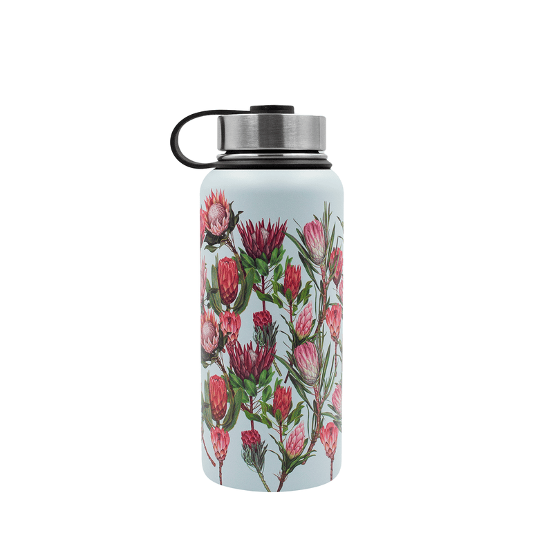 Iconix Pink Protea Stainless Steel Hot and Cold Flask - Stainless Steel Lid