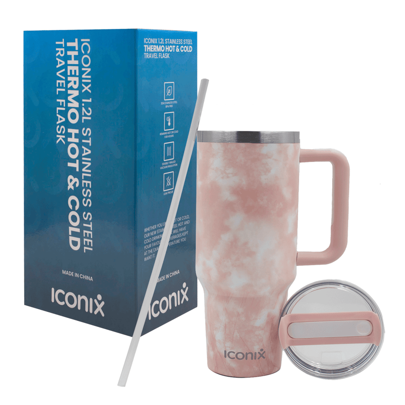 Iconix 1.2L Stainless Steel Travel Flask with Silicone Lid - Pink Tie-Dye