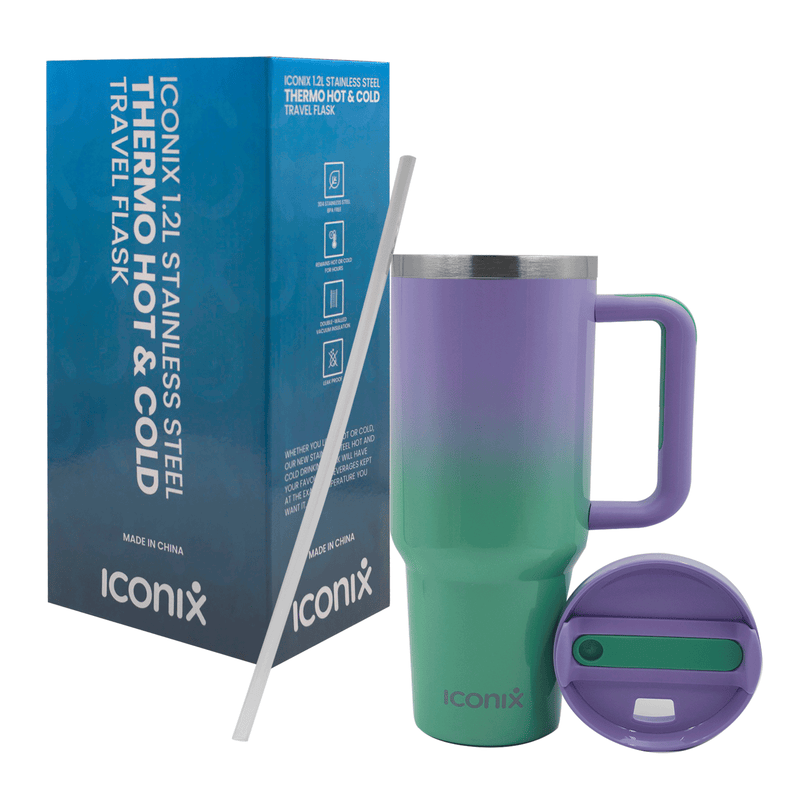 Iconix 1.2L Stainless Steel Travel Flask with Silicone Lid - Lilac Teal