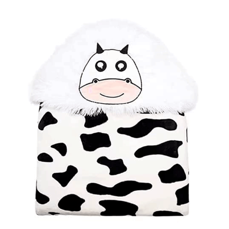 Animal Fluffy Fleece Unisex Hooded Blankets - Cow