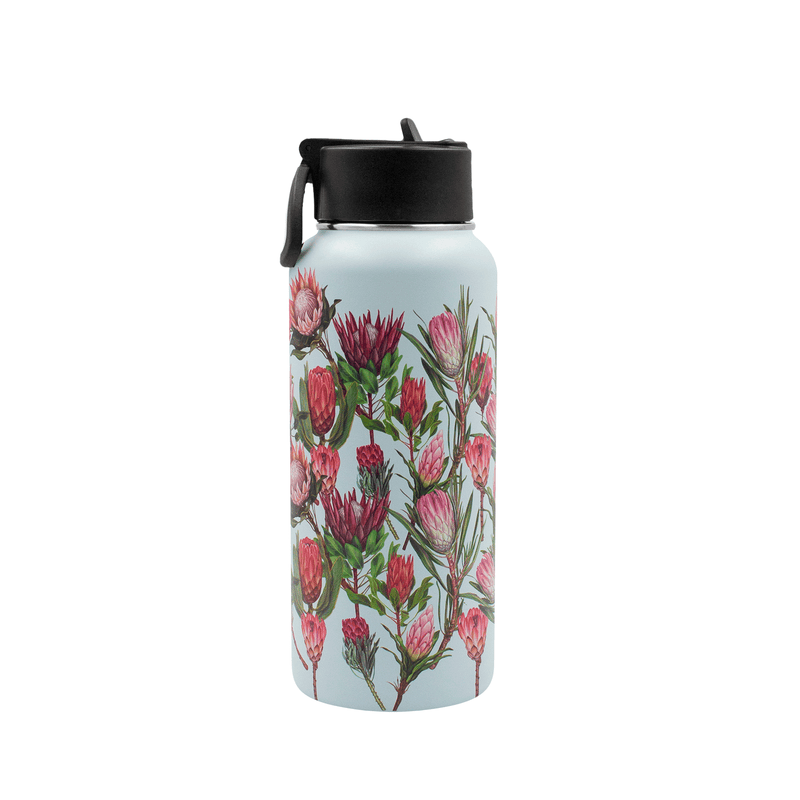 Iconix Pink Protea Stainless Steel Hot and Cold Flask - Straw Lid