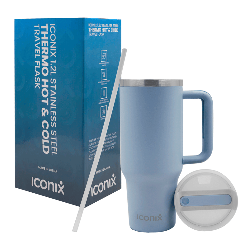 Iconix 1.2L Stainless Steel Travel Flask with Silicone Lid - Light Blue