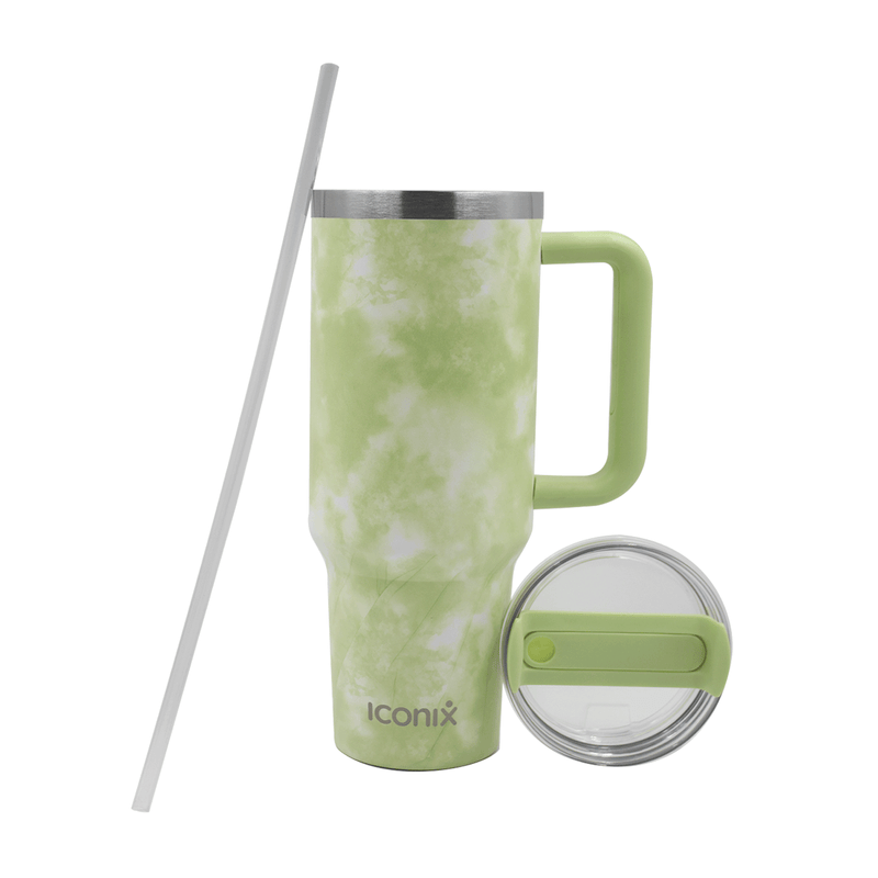 Iconix 1.2L Stainless Steel Travel Flask with Silicone Lid - Green Tie-Dye