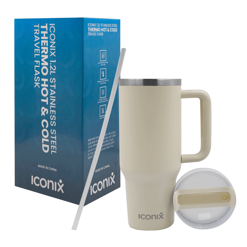 Iconix 1.2L Stainless Steel Travel Flask with Silicone Lid - Cream