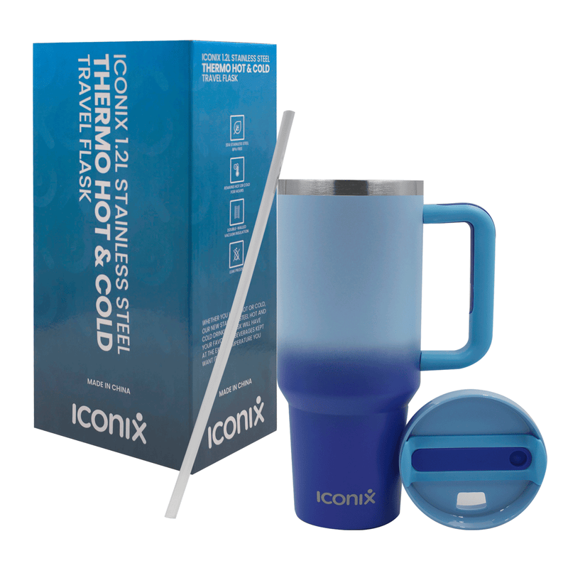 Iconix 1.2L Stainless Steel Travel Flask with Silicone Lid - Blue Ombre