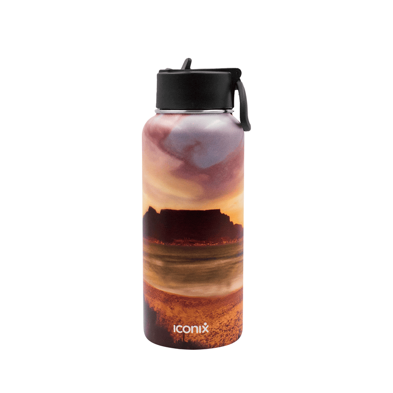 Iconix Table Mountain Golden Views Stainless Steel Hot and Cold Flask - Straw Lid