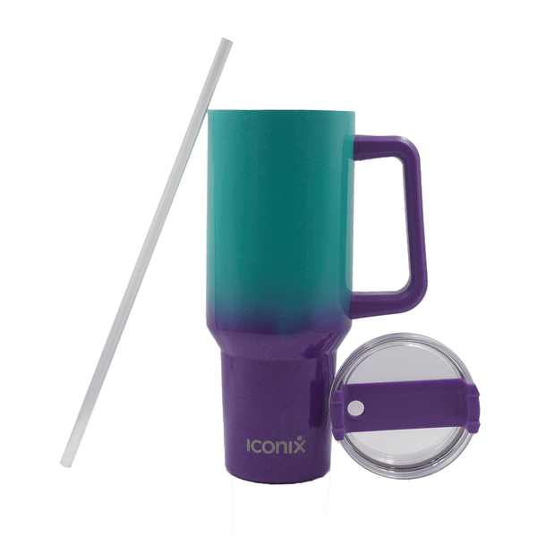 1.2L Stainless Steel Thermo Travel Flask with handle - Teal and Purple