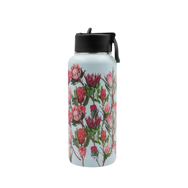 Iconix Pink Protea Stainless Steel Hot and Cold Flask - Straw Lid