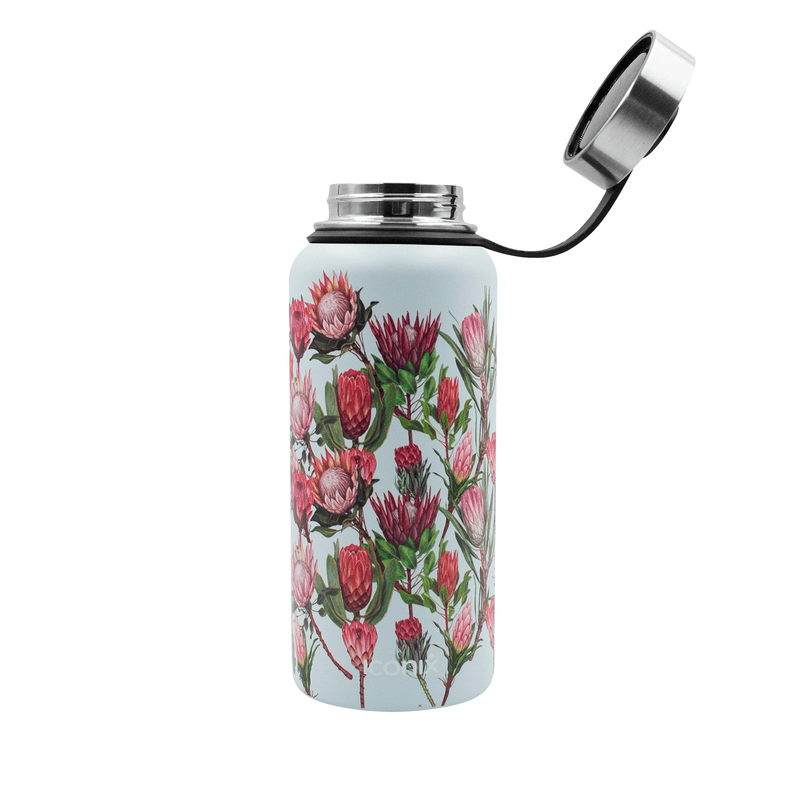 Iconix Pink Protea Stainless Steel Hot and Cold Flask - Stainless Steel Lid