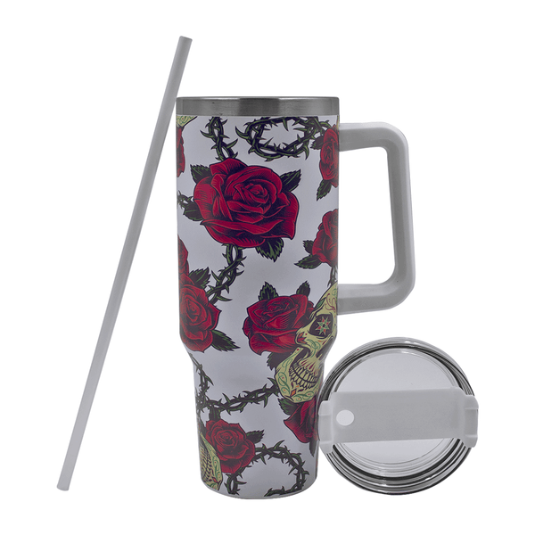 1.2L Stainless Steel Thermo Travel Flask with handle - Deadly Roses