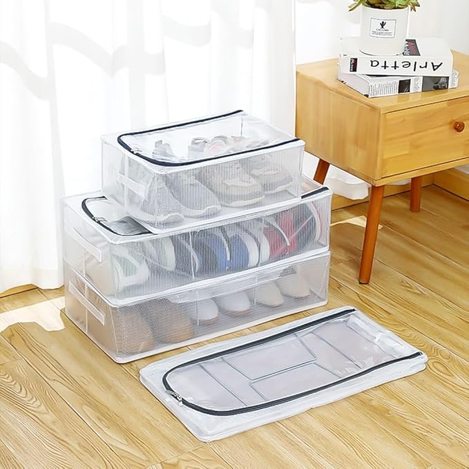 2 Piece Under Bed Shoe Storage Box with Clear Cover