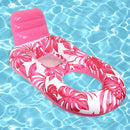 Head & Footrest Inflatable Pool Lounger with Cup Holders – Pink Leaf