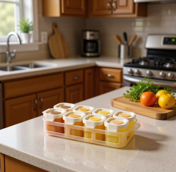 8 Piece Silicone Baby Food Storage Container Set with Tray - Earthy Colour