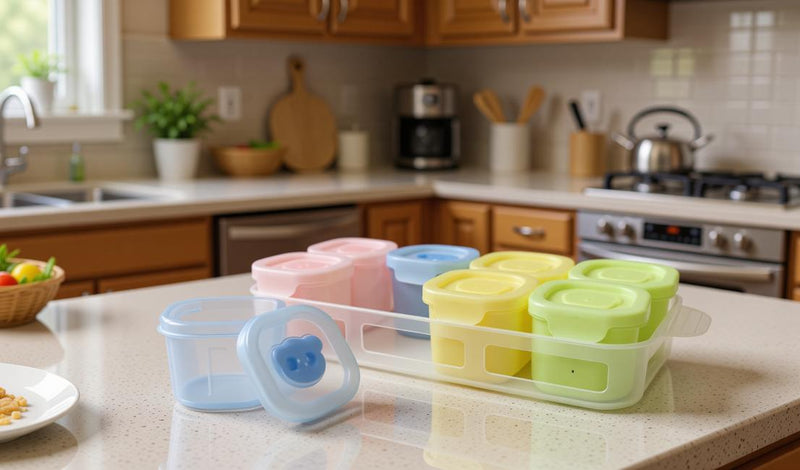 8 Piece Silicone Baby Food Storage Container Set with Tray - Multi Colour