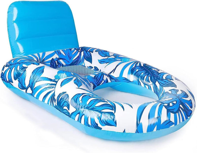 Iconix Blue Leaf Head and Footrest Inflatable Pool Lounger with cup holders