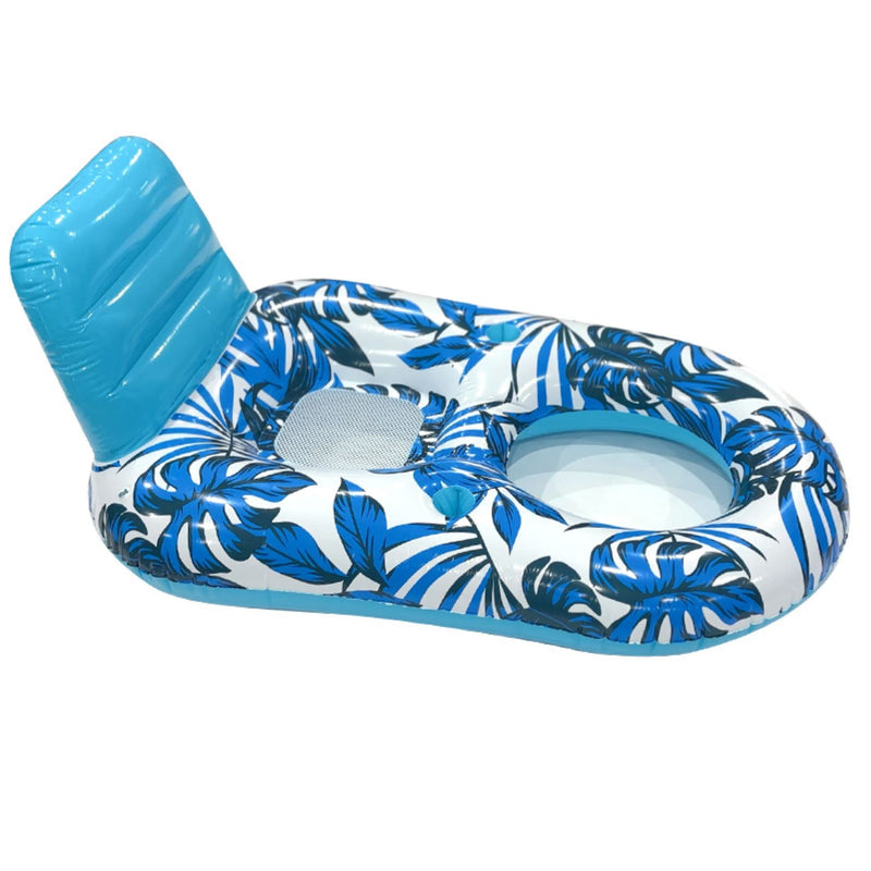 Iconix Blue Leaf Head and Footrest Inflatable Pool Lounger with cup holders