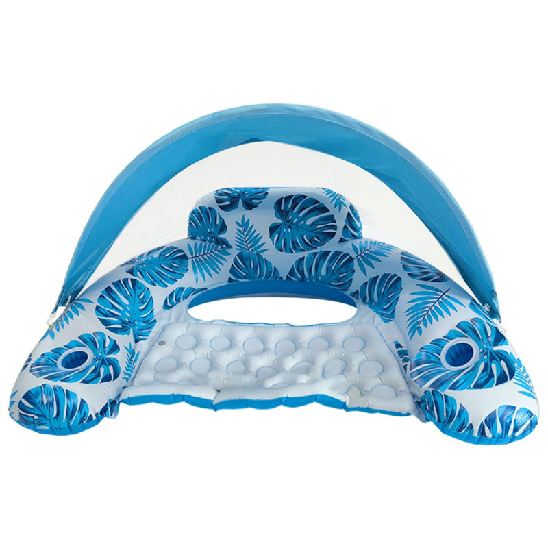 Iconix Blue Leaf Canopy Pool Float and lounger with Cup Holders