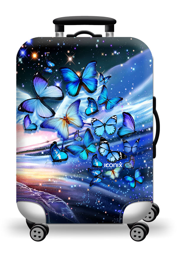 Printed Luggage Protector - Blue Majestic Butterflies