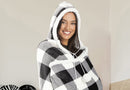 Fluffy Fleece Unisex Oversize Hooded Blanket - White and Black