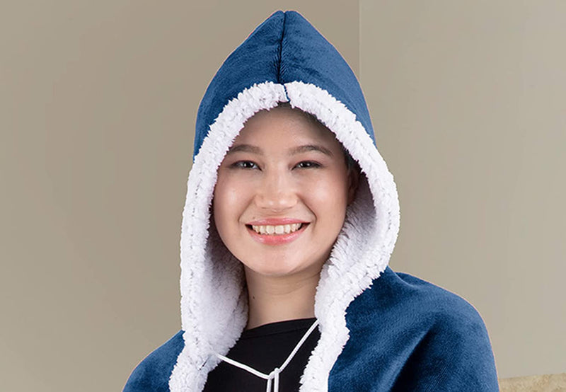 Fluffy Fleece Unisex Oversize Hooded Blanket - Navy Blue