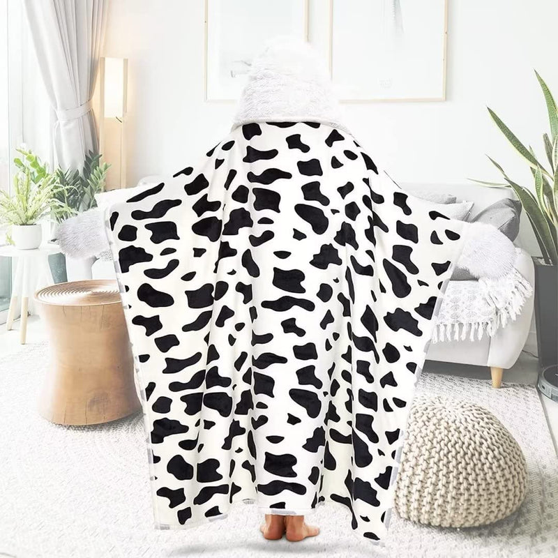 Animal Fluffy Fleece Unisex Hooded Blankets - Cow