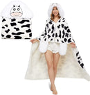 Animal Fluffy Fleece Unisex Hooded Blankets - Cow