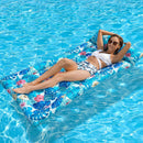 Extra Large Inflatable Pool Float Mattress with Pillow - Blue Floral