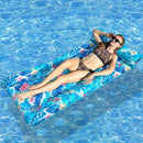 Extra Large Inflatable Pool Float Mattress with Pillow - Blue Floral