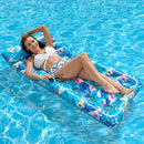 Extra Large Inflatable Pool Float Mattress with Pillow - Blue Floral