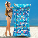 Extra Large Inflatable Pool Float Mattress with Pillow - Blue Floral
