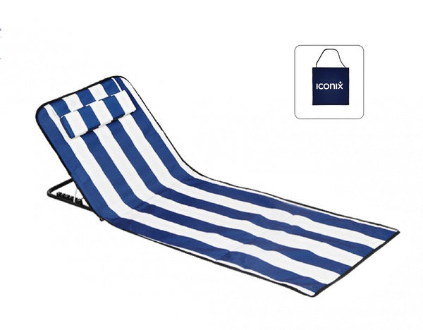 Portable Foldable Beach & Pool Lounger with Adjustable Backrest & Carry Bag - Blue Stripe