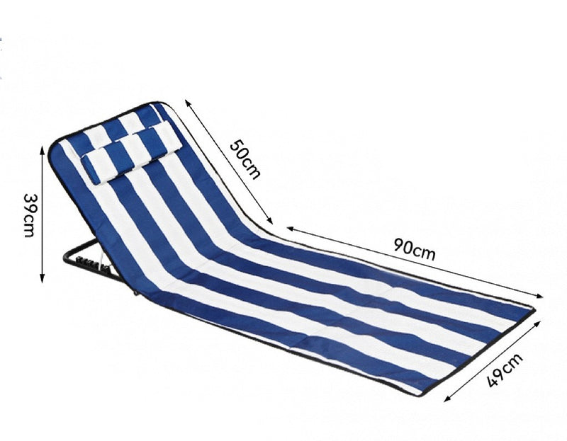 Portable Foldable Beach & Pool Lounger with Adjustable Backrest & Carry Bag - Blue Stripe