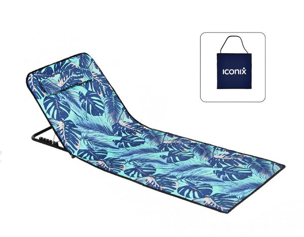 Portable Foldable Beach & Pool Lounger with Adjustable Backrest & Carry Bag - Blue Tropic Leaf