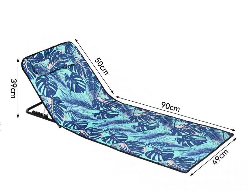 Portable Foldable Beach & Pool Lounger with Adjustable Backrest & Carry Bag - Blue Tropic Leaf