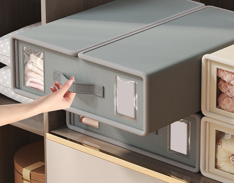 Foldable Fabric Cupboard Storage Organiser Box with Front Window & Handle