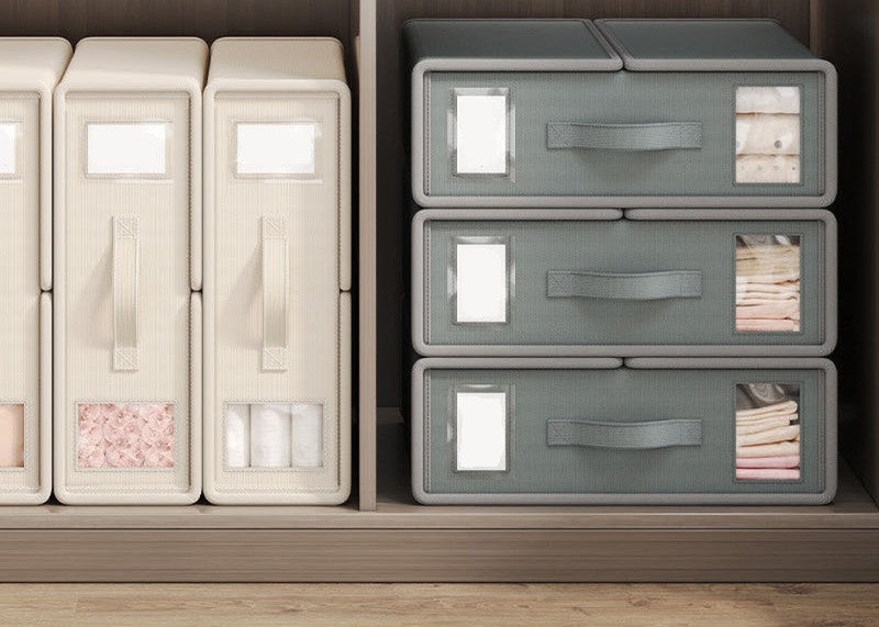 Foldable Fabric Cupboard Storage Organiser Box with Front Window & Handle