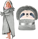 Animal Fluffy Fleece Unisex Hooded Blankets - Grey Sloth