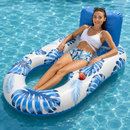 Head & Footrest Inflatable Pool Lounger with Cup Holders – Blue Leaf