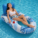 Head & Footrest Inflatable Pool Lounger with Cup Holders – Blue Leaf