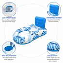 Head & Footrest Inflatable Pool Lounger with Cup Holders – Blue Leaf