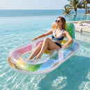 Head & Footrest Inflatable Pool Lounger with Cup Holders – Rainbow