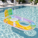 Head & Footrest Inflatable Pool Lounger with Cup Holders – Rainbow