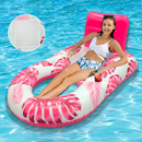 Head & Footrest Inflatable Pool Lounger with Cup Holders – Pink Leaf
