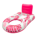 Head & Footrest Inflatable Pool Lounger with Cup Holders – Pink Leaf