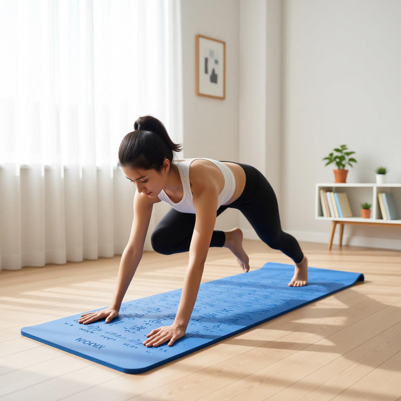 70-Position Instruction TPE Yoga Mat - Blue